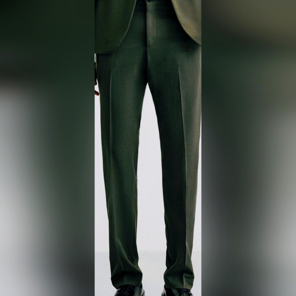 ZARA-Mens STRETCH SUIT PANTS- Green - US31/EUR40